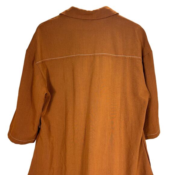 Pretty Garden Medium M Rust Brown Shirt Dress Pockets Roll Tab Sleeve Maxi - Picture 10 of 12